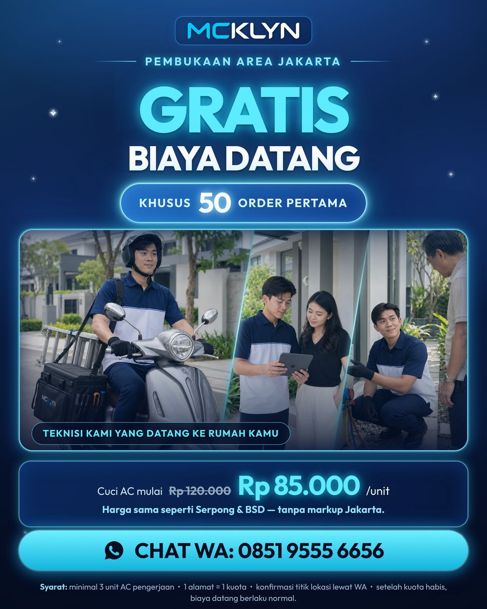 Poster gratis biaya datang area Jakarta