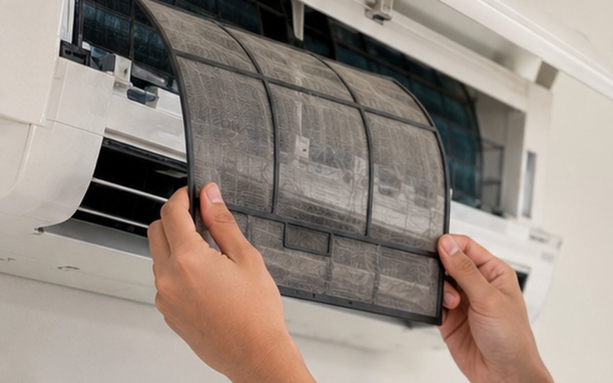 Casing indoor dibuka dan filter dilepas untuk diperiksa